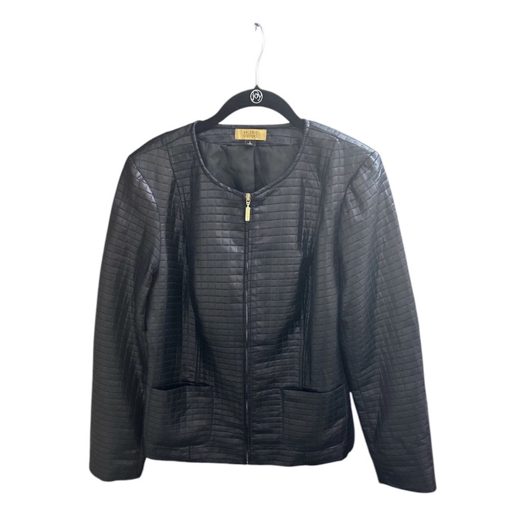 Valerie Stevens Women’s Black Zip Up Quilted Polyester Jacket Pockets Sz L